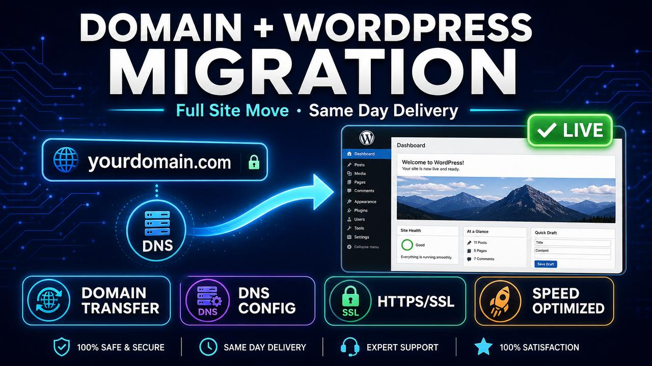 Domain + WordPress Migration — Full Site Move, Same Day